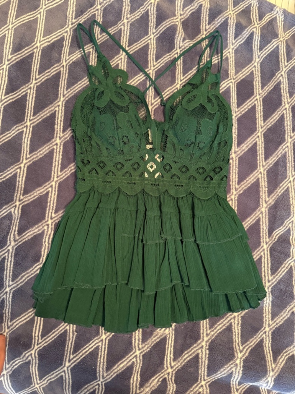 Zenana Outfitters Dark Green Lace Tiered Cami